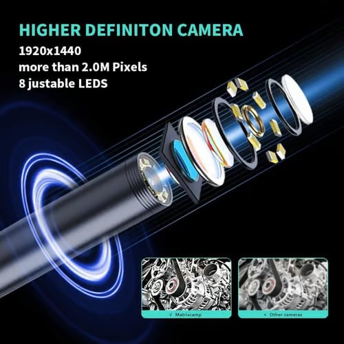 Endoscope Camera with Light for iPhone and Android, 480P HD IP67 Waterproof Borescope with 8 Adjustable LED Lights, Semi-Rigid Snake Camera, 8mm Black, Diagnostic Tool
