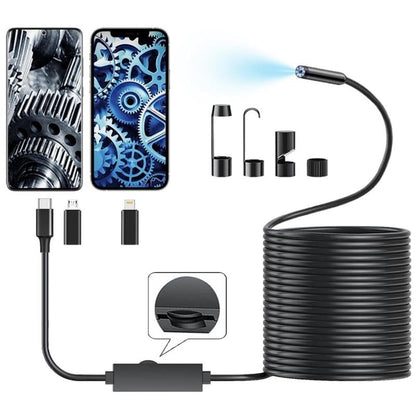 Endoscope Camera with Light for iPhone and Android, 480P HD IP67 Waterproof Borescope with 8 Adjustable LED Lights, Semi-Rigid Snake Camera, 8mm Black, Diagnostic Tool