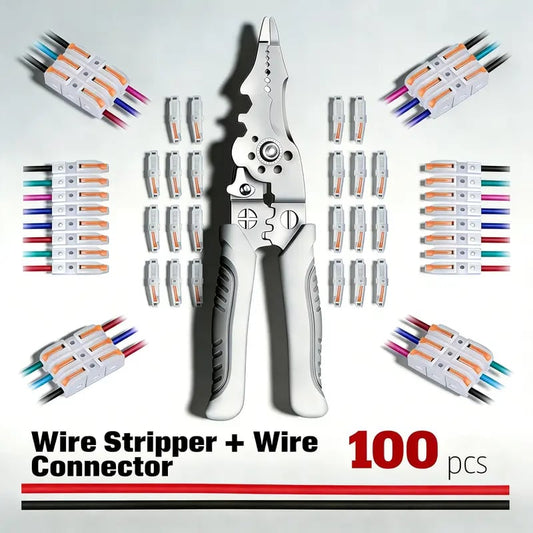 Universal Quick Lever Electrical Wire Connectors (24-12 AWG) Assortment (50/100Pcs) + Wire Stripper