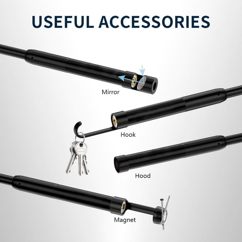 Endoscope Camera with Light for iPhone and Android, 480P HD IP67 Waterproof Borescope with 8 Adjustable LED Lights, Semi-Rigid Snake Camera, 8mm Black, Diagnostic Tool